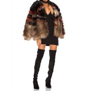 NEW FREE PEOPLE scarlet faux fur jacket in red combo